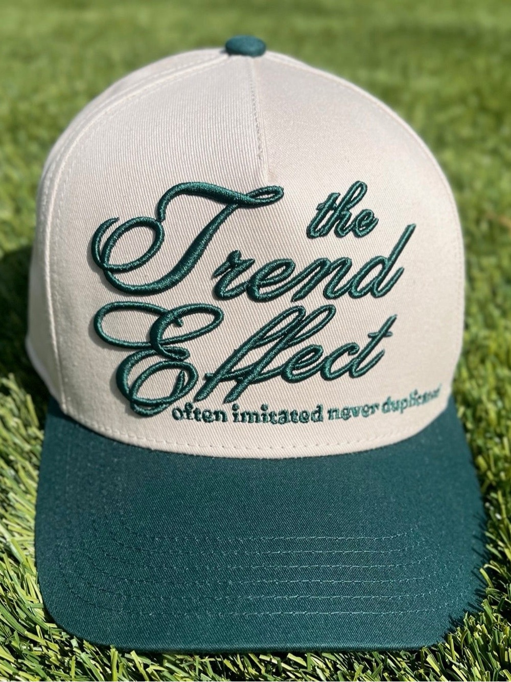 The Trend Effect Two-Tone Embroidered Baseball Cap - Cream & Teal